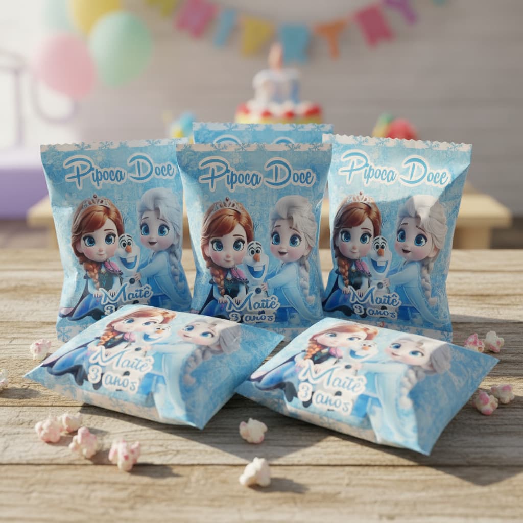 Lembrancinha Personalizada Frozen Baby para Festa Pipoca Doce 10 Unidades