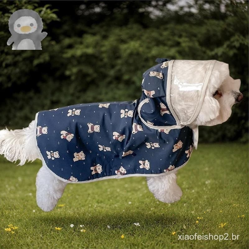 Capa De Chuva Impermeável Para Cachorro Ursinho Azul Marinho