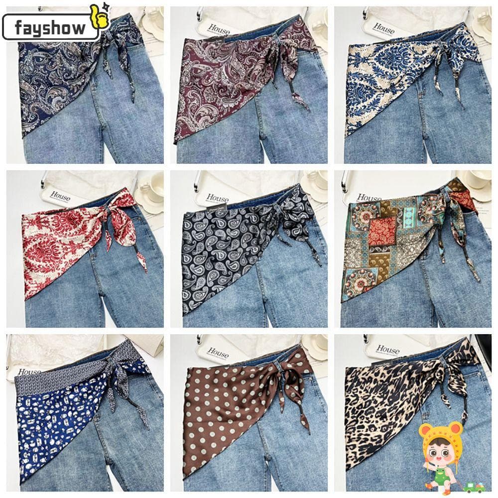 FAYSHOW Lenço De Seda Floral De Caju , Cinto De Triangular De Cintura Estilo Literário De Imitação , Acessório Versátil