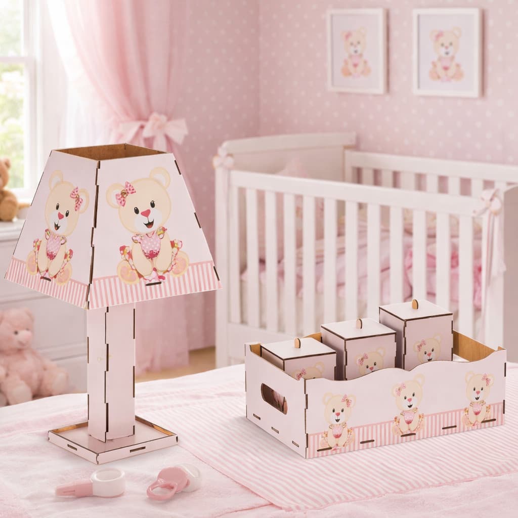 Kit higiene Bebê ursinho rosa adesivado infantil premium em mdf
