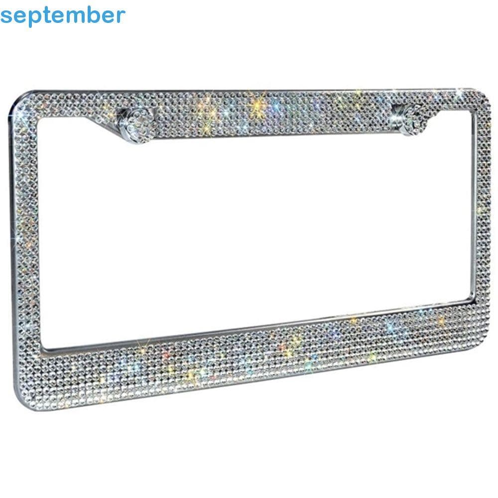 Setembrob Placa De Quadro De Carro Cristal Decoração Exterior Feminino Aço Inoxidável Strass Bling Licença