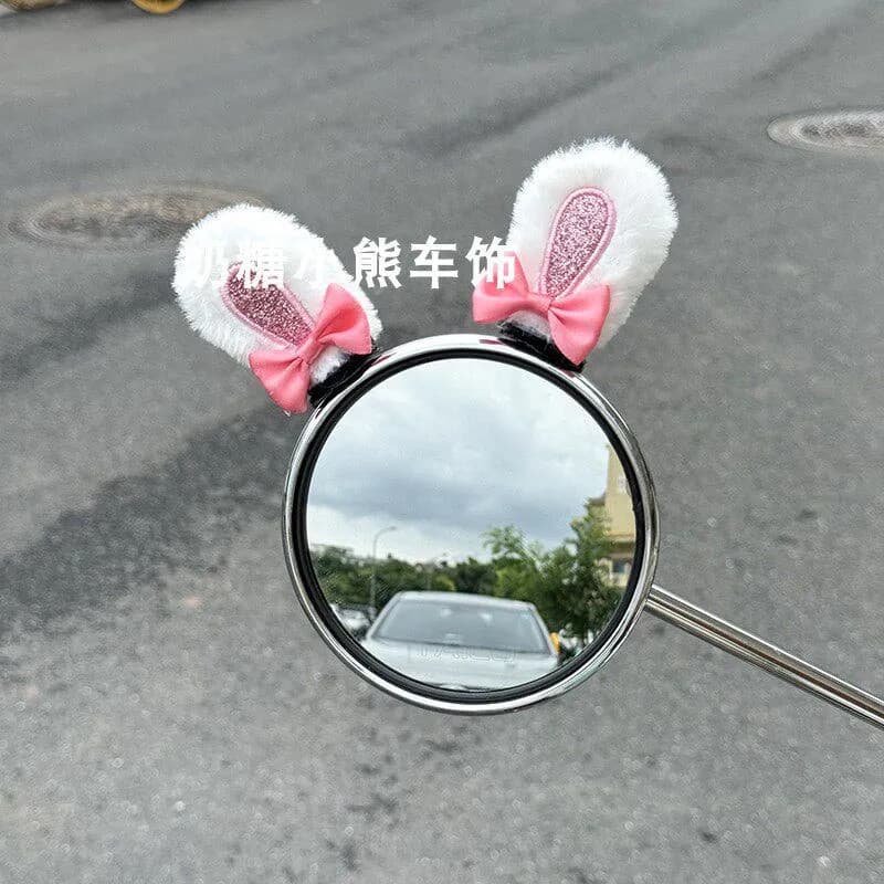 Espelho retrovisor adesivo coelho motocicleta adesivo remoção elétrica orelhas de pelúcia capacete boneca coelho decoraç