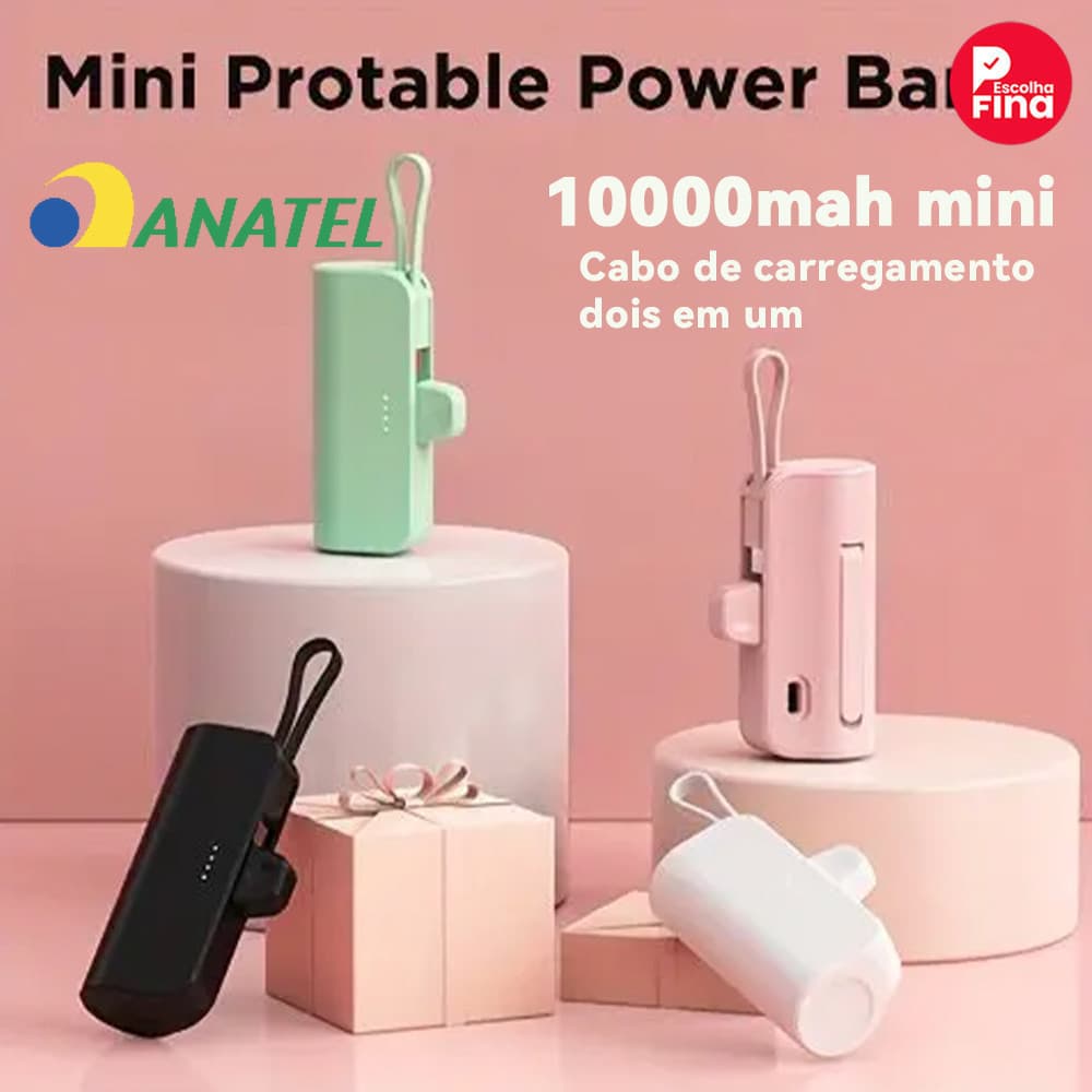 Power Bank Mini Sem Fio 2em1 - 10000mAh, Bateria Portátil para iPhone e Celulares com USB-C