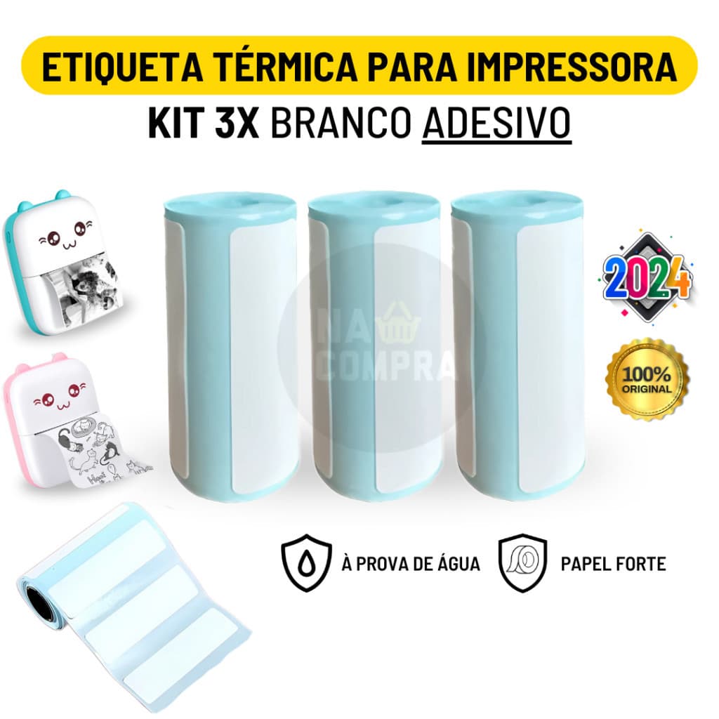 Kit 3 Rolo Bobina Branco Etiqueta Térmica Adesiva 57mm x 15mm 480 Etiquetas Mini Impressora