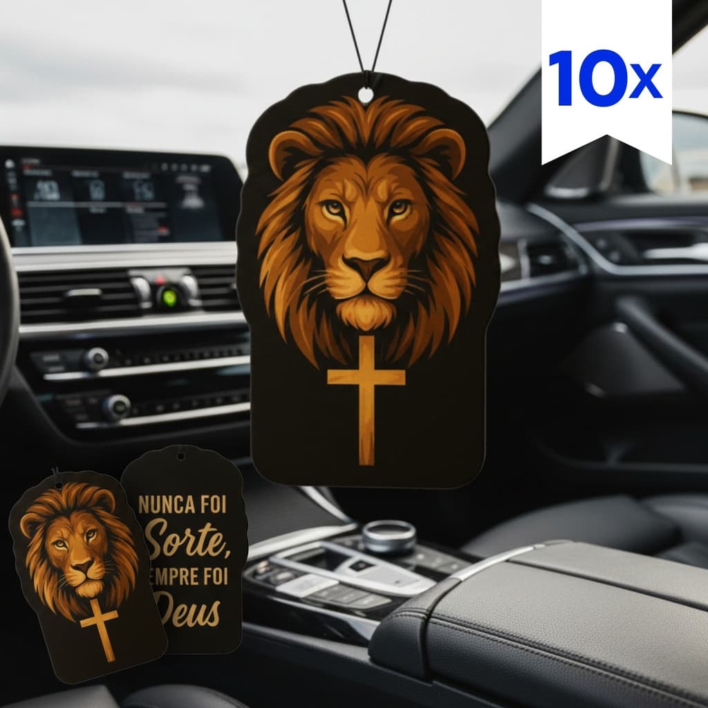10x Cheirinho Aromatizante Carro Novo Leão Fé Jesus Brinde Aroma Automotivo