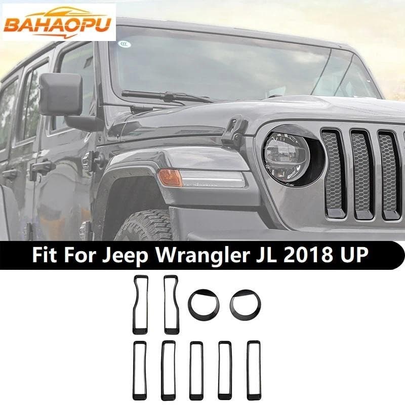 Baopu Preto Grade Dianteira Do Carro Grill Inserção Farol Guarnição Capa Para Jeep Wrangler JL/JT Gladiador 2018 Up Aces