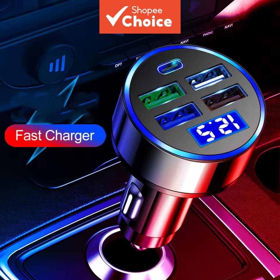  Adaptador Carregador Veicular Rápido com 4 Portas USB Tipo C PD Carregador Veicular de Carregamento Rápido