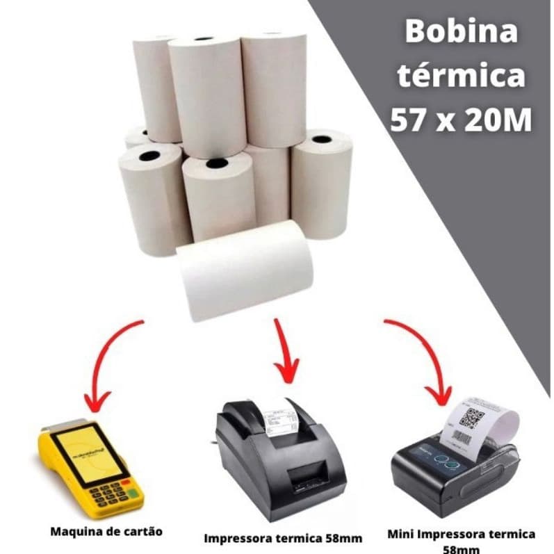 10 Unidades Bobina Térmica 57-58mm P/ Impressora Térmica