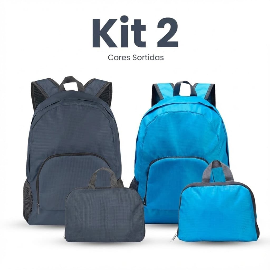 Mochila Dobrável de Nylon Impermeável Unissex – Leve, Compacta e Resistente (Cores Sortidas) Kit 2  anjgg