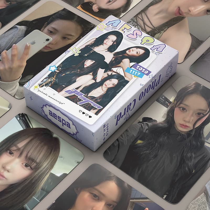 50 Pçs/Caixa Aespa Cartão Laser Photocard Karina NingNing Inverno Giselle Kpop Álbum Lomo Cartões Postais