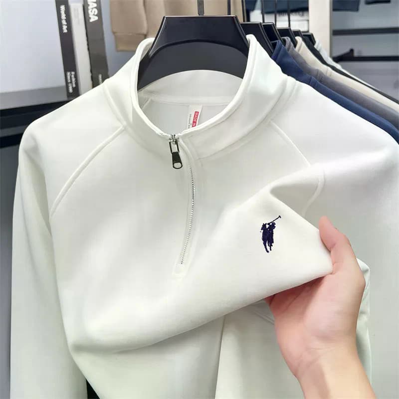 2025 Algodão Meio Zíper Gola Alta Moletom De Manga Comprida Para Outono E Inverno Estilo Esportivo Casual Base De Cor Só