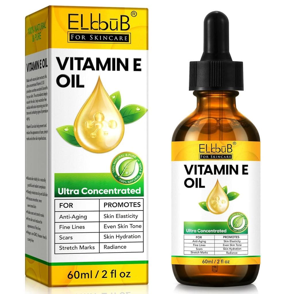 Óleo de Vitamina E Premium ELBBUB - Ultra Concentrado - Hidrata, Melhora a Aparência de Cicatrizes e Estrias, Hidratação