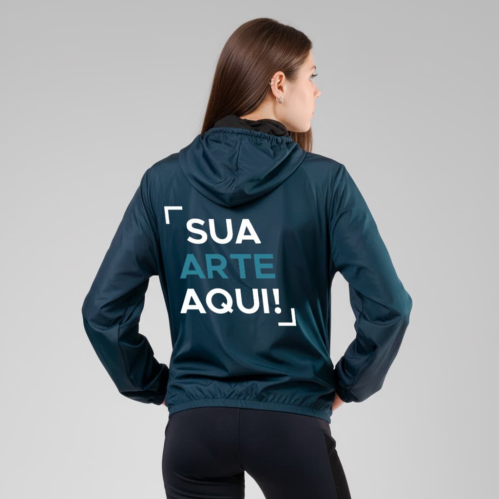 Jaqueta Corta Vento Impermeável Equipe Personalizada Touca Feminina