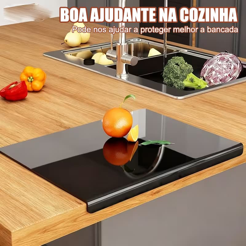 Tábua de Corte Acrílica Preta com Aba Antiderrapante – Protetor de Bancada Moderna para Cozinha