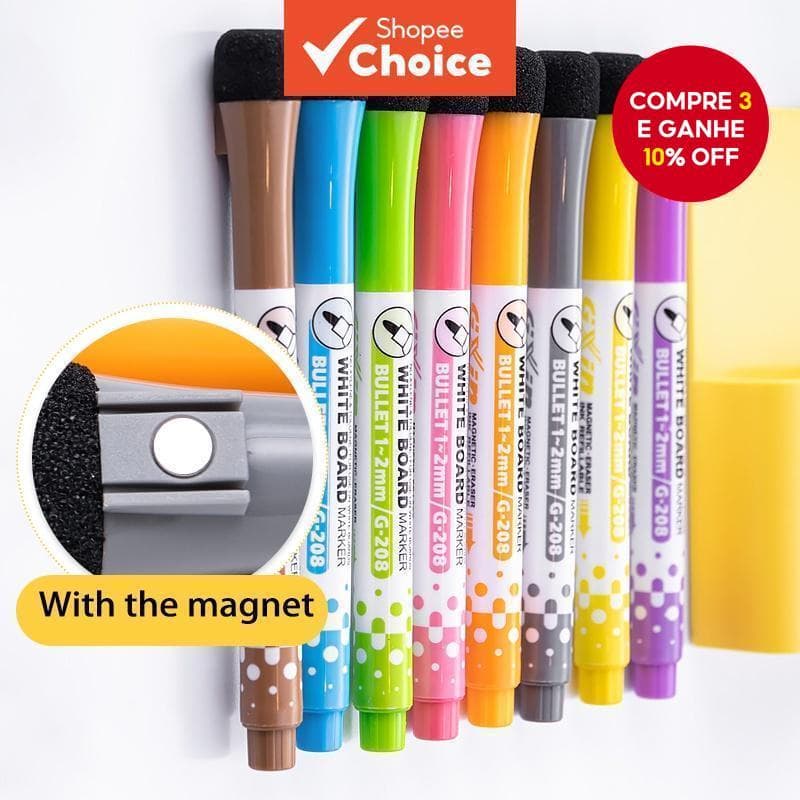 8PCS Marcadores Magnéticos De Quadro Branco Canetas De Apagamento A Seco Com Borracha Para Crianças E Escritório