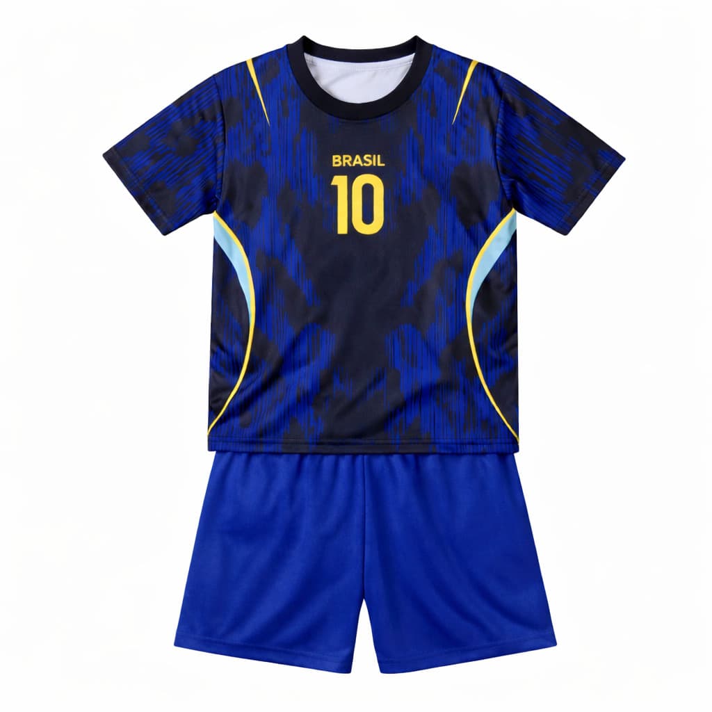 Conjunto Infantil Futebol Brasil Camisa + Shorts Número 10 Uniforme Esportivo Criança Leve Confortável