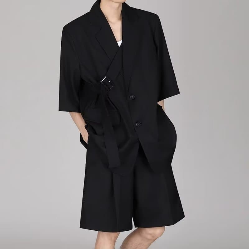 Almofadas de ombro terno de manga curta jaqueta masculina legal bonito High-End terno masculino verão Street wear modelo