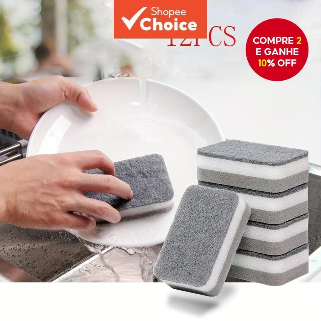 Esponjas Esfoliantes De Dupla Face Com 12 Pacotes-Espessadas De Alta Densidade Para Limpeza De Cozinha , Lavar Louça E U