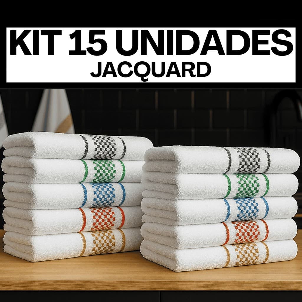 Kit 15 Pano de Prato Jacquard Atoalhado Felpudo Copa Premium 100% Algodão
