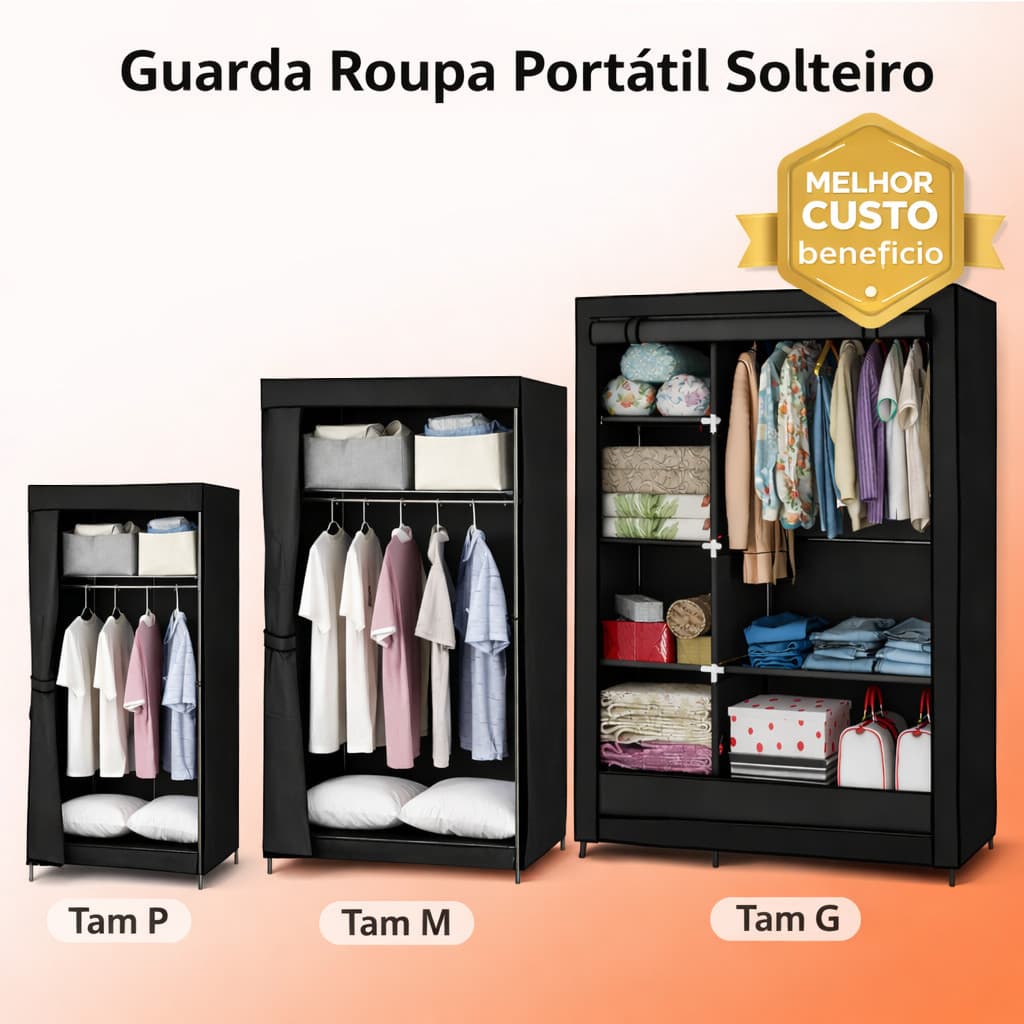 Guarda Roupa Portátil Dobrável Solteiro Organizador Prático Compacto Ideal para Quartos Pequenos Solteiro