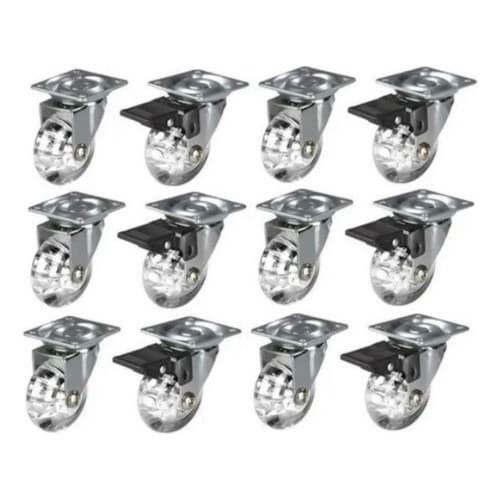 Kit C/ 12 Rodinhas Para Carrinhos E Móveis Roda Silicone Sem E Com Trava 50mm
