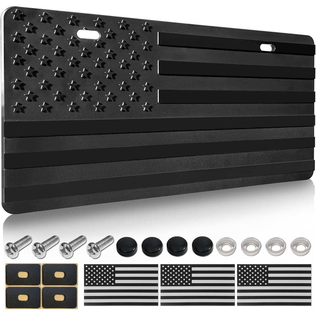 Placa de Licença para Para-choque Frontal com Bandeira Americana - Placas de Plástico Preto com Decoração Patriótica em 
