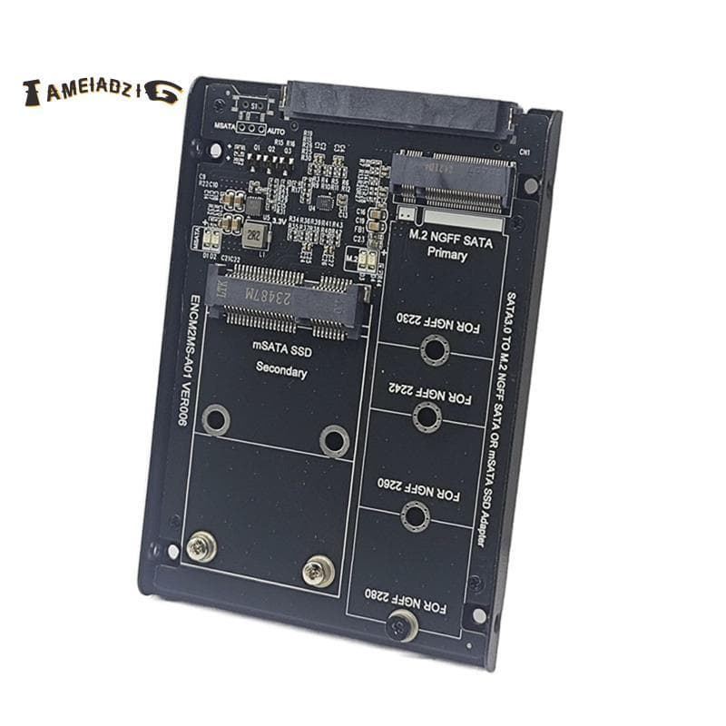 [Entrega Rápida T] Gabinete SSD M2 + MSATA Para SATA3.0 6Gb Adaptador Riser Card Board Com Suporte De Soquete De Metal M