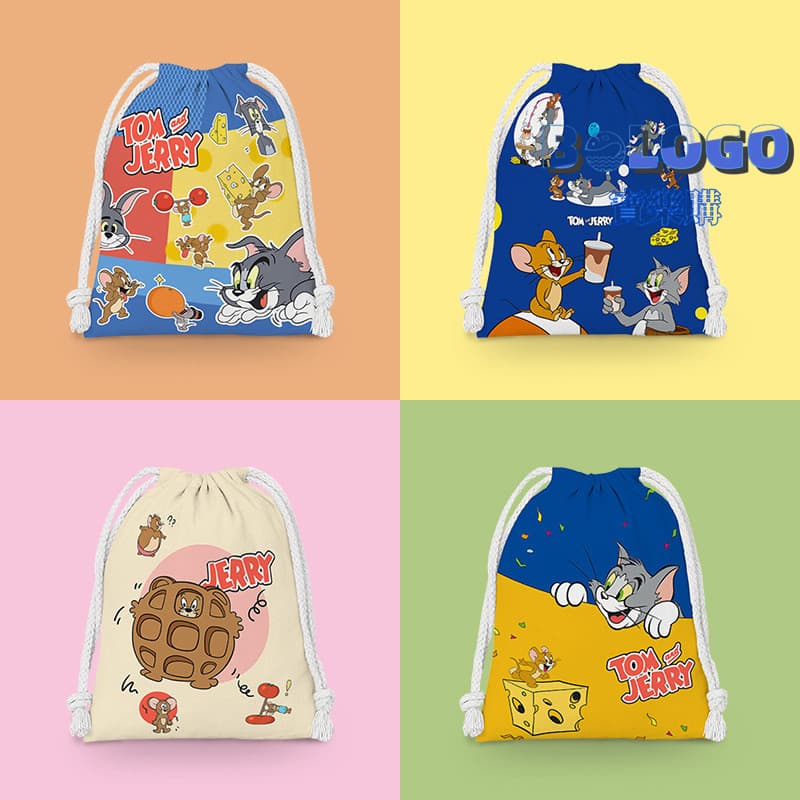 Gato e rato saco de cordão cordão dos desenhos animados pequeno saco de pano estudante saco de armazenamento de artigos 