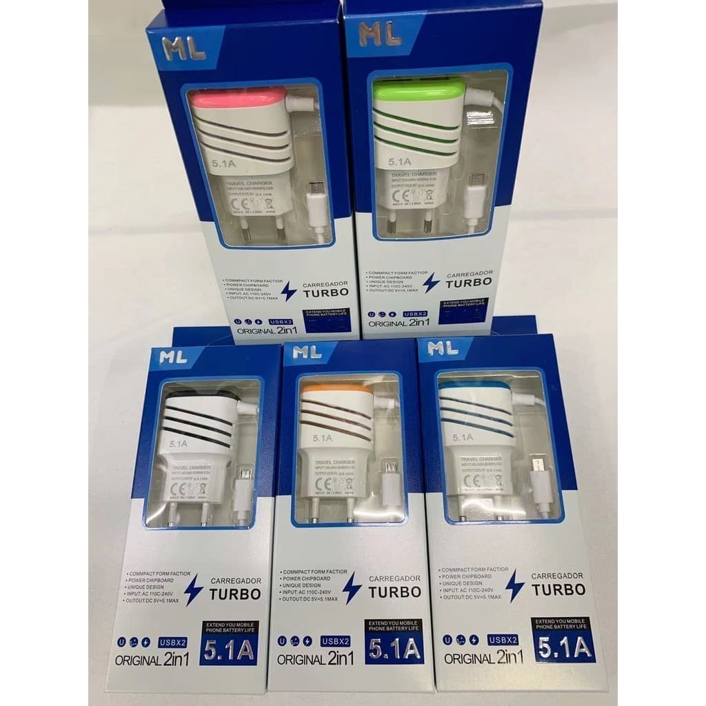 KIT COM 10 PECA CARREGADOR CELULAR 5.1A V8 MICRO USBll