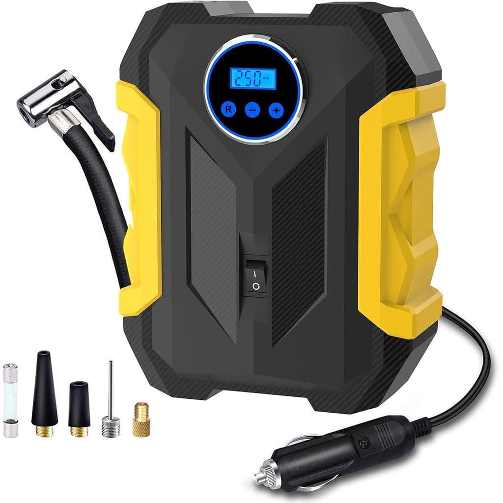 Compressor de Ar Digital para Carro, Bomba Portátil para Encher Pneus com Luz LED DC 12V