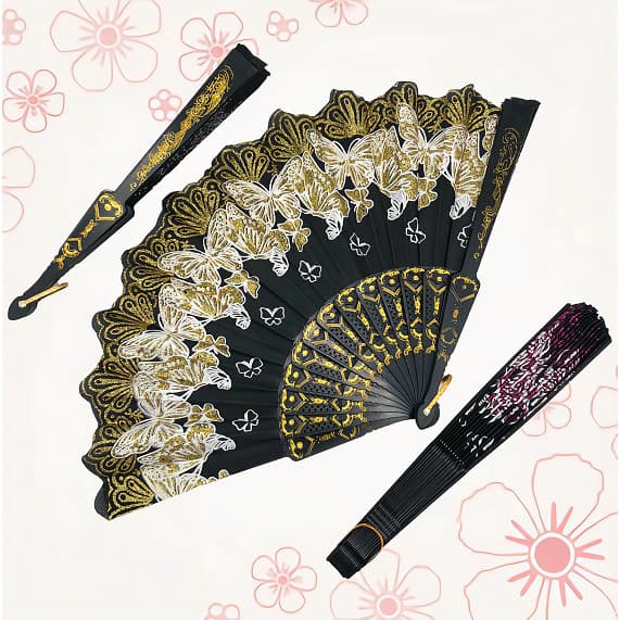 Leque  Luxo com Decoração Brilho para Abanar Borboleta