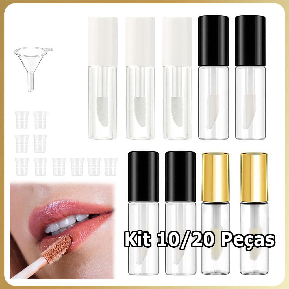 10/20 Mini tubo de brilho labial de 1,2 ml Tubo de brilho labial vazio com aplicador Frasco de brilho labial Batom DIY