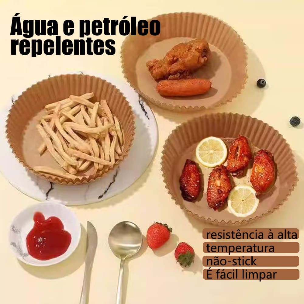 Forro Descartável Redondo Antiaderente para Air Fryer 50 Peças Tapete de Papel Ideal para Cozimento sem Sujeira Diária