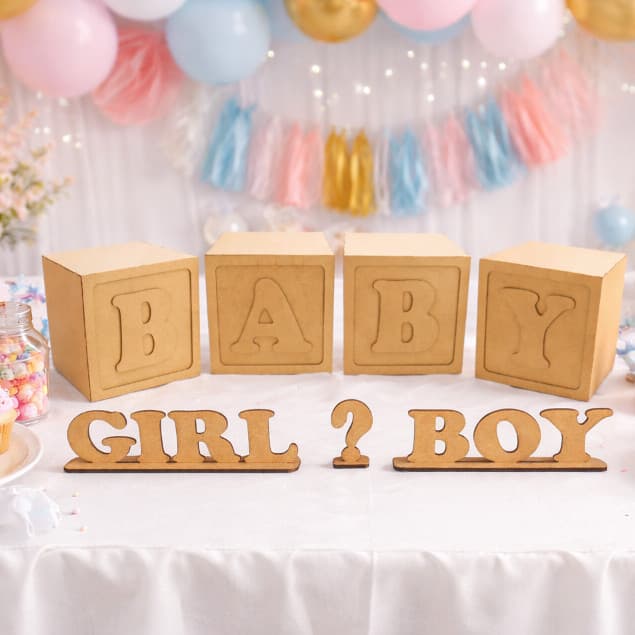 Cubos Baby 10x10cm + display de mesa BOY ?  GIRL, chá revelação, festa de bebê