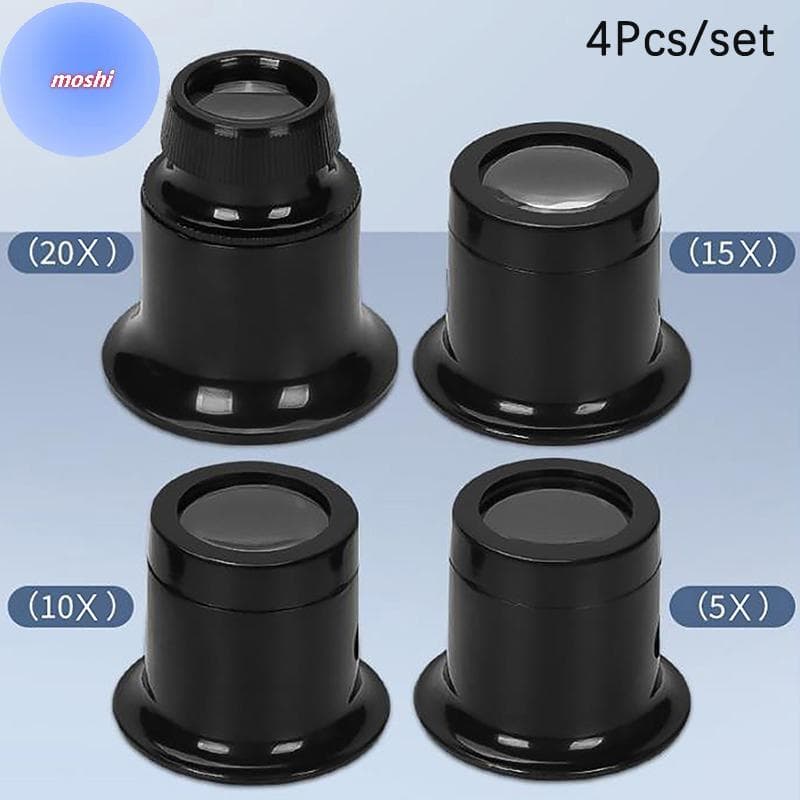 MOSHI 4 Pçs/set Lupa Lupas 5x/10/15x/20x kit De Ferramentas De Reparo De Relógio Jóias Relojoeiro De Vidro BR