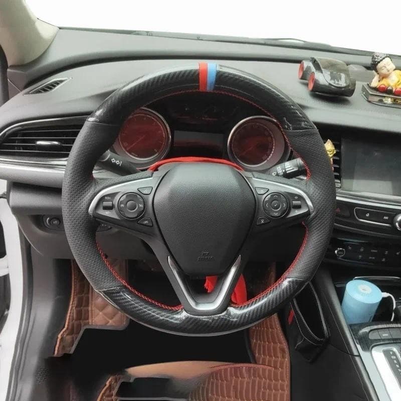 Para Opel Insignia 2014 2015 Buick Regal DIY Costurado À Mão Preto Fibra De Carbono Couro Genuíno Capa De Volante Do Car
