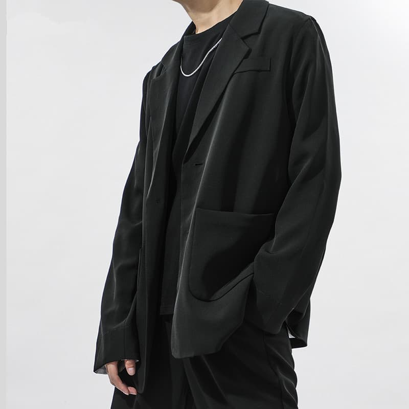 Terno preto masculino estilo Hong Kong solto All-Match tamanho grande topo outono dk uniforme Yuppie bonito gota-Feel te