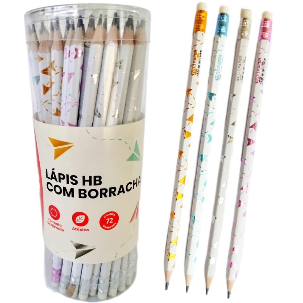 YP7844P - Kit Lápis de Escrever Escolar Preto HB Aviões Decorado com Borracha Yins