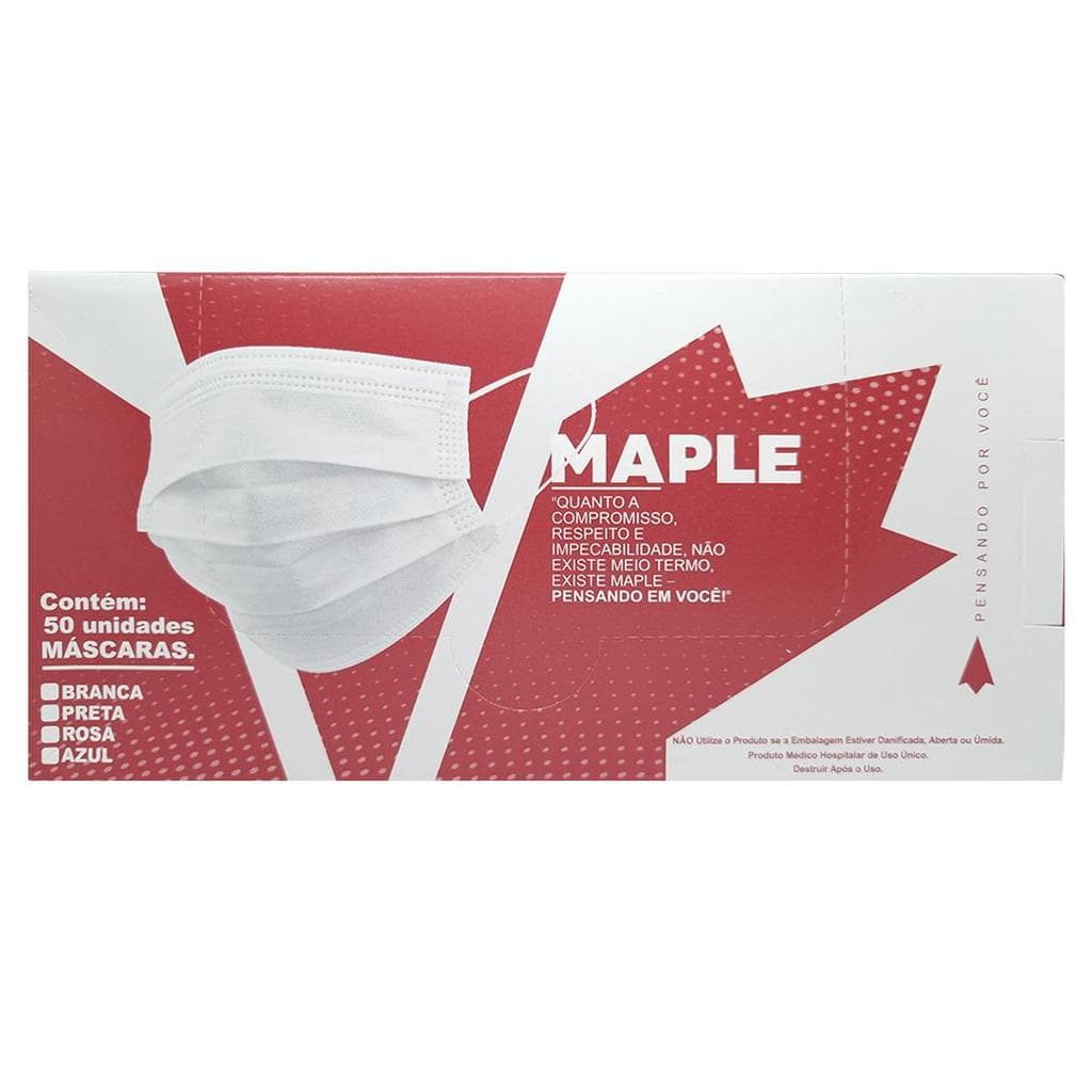 MASCARA DESCARTAVEL TNT TRIPLA BRANCA C/ ELASTICO MAPLE - CX C/ 50 UND