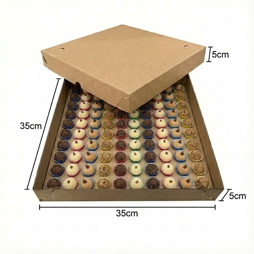 10 Caixas 35x35x5 para 100 Doces Forminha Nº 6 com Berço (Kraft/Kraft) - Envio Imediato