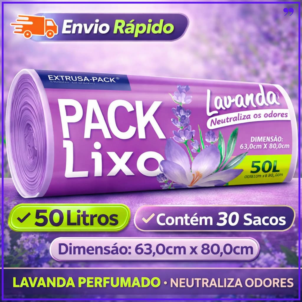 Saco de Lixo PERFUMADO 50 Litros Lavanda| Neutraliza Odores| 63x80cm GRANDE