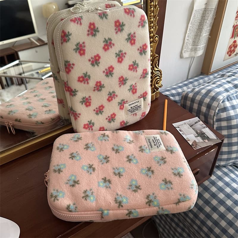 Flor de pelúcia iPad computador saco ins estilo Tablet saco de armazenamento 11/15 Polegada Notebook caso protetor bege 