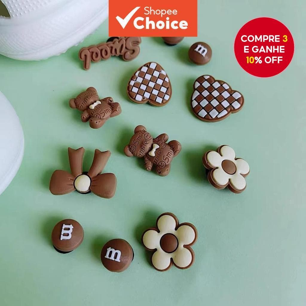 Crocs Bettz DIY 12 Pcs Café Urso M & Encantos Para Sapatos | Acessórios Divertidos Tamancos De Praia Estilo Personalizad