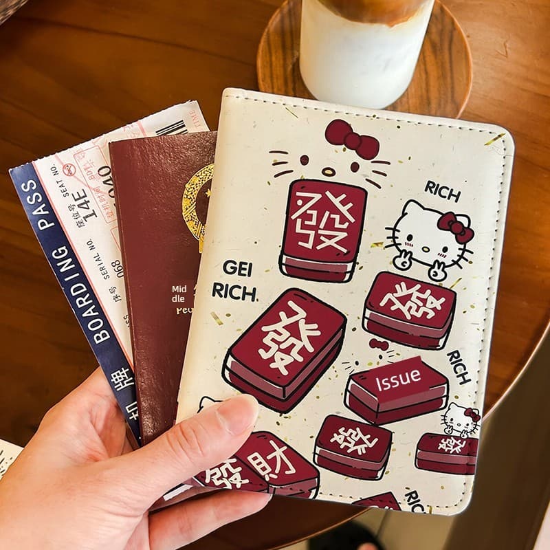 Olá Kitty festivo dos desenhos animados titular do passaporte saco de documentos caso protetor multifuncional titular do