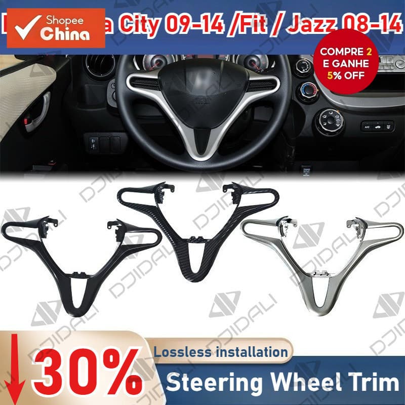 Para Honda City 2009-2014 Fit/Jazz 2008 Capa de Volante de Substituição em Estilo de Fibra de Carbono ABS R89Q