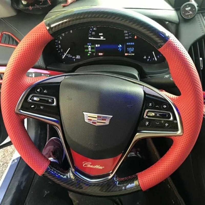 Para Cadillac ATS-L 2013-2019 CTS ELR 2014-2018 Costura À Mão Antiderrapante Napi Couro De Fibra De Carbono Capa De Vola