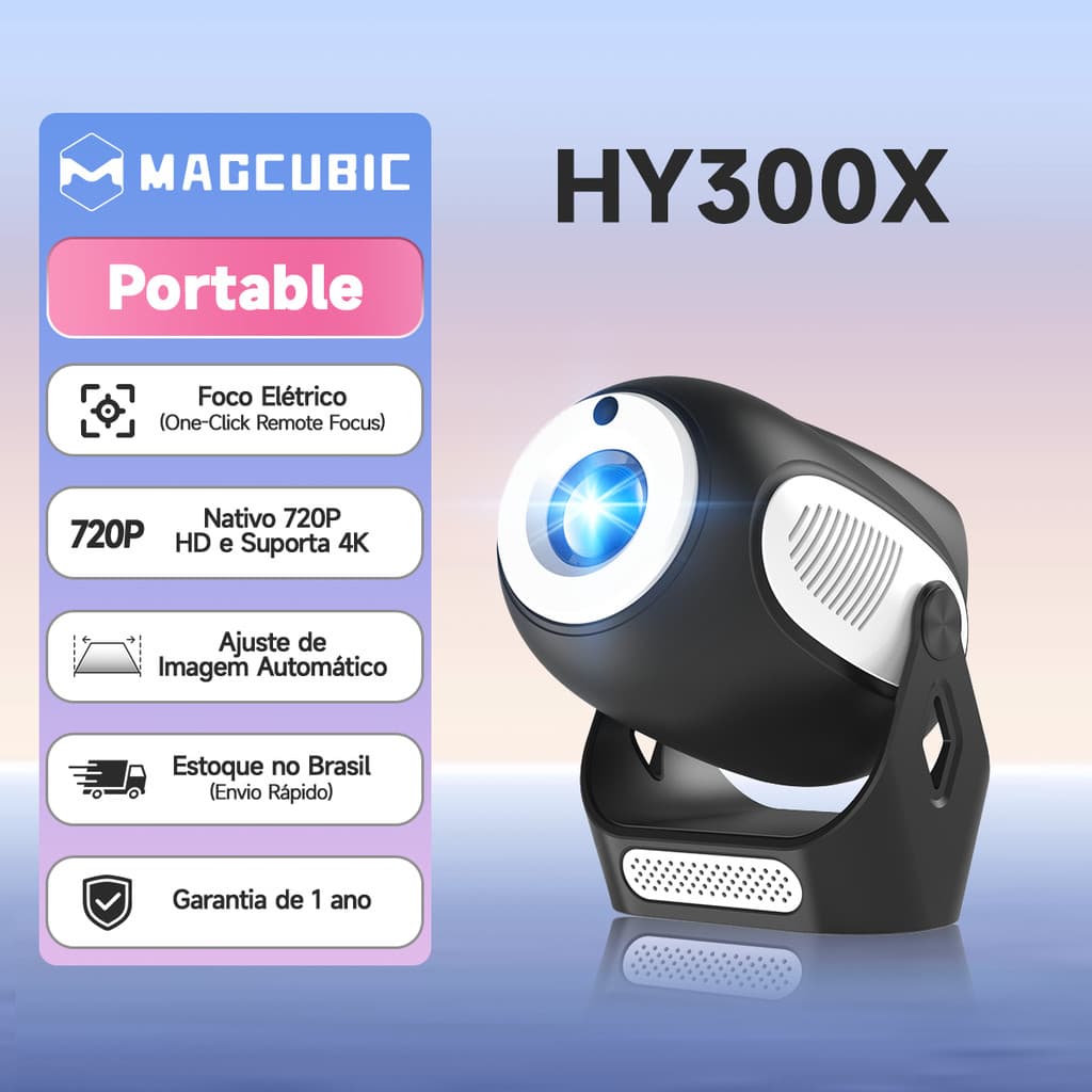 MAGCUBIC HY300X Portátil Mini Projetor 4K Foco Eletrônico 300ANSI Android Bluetooth WiFi 6 HDMI