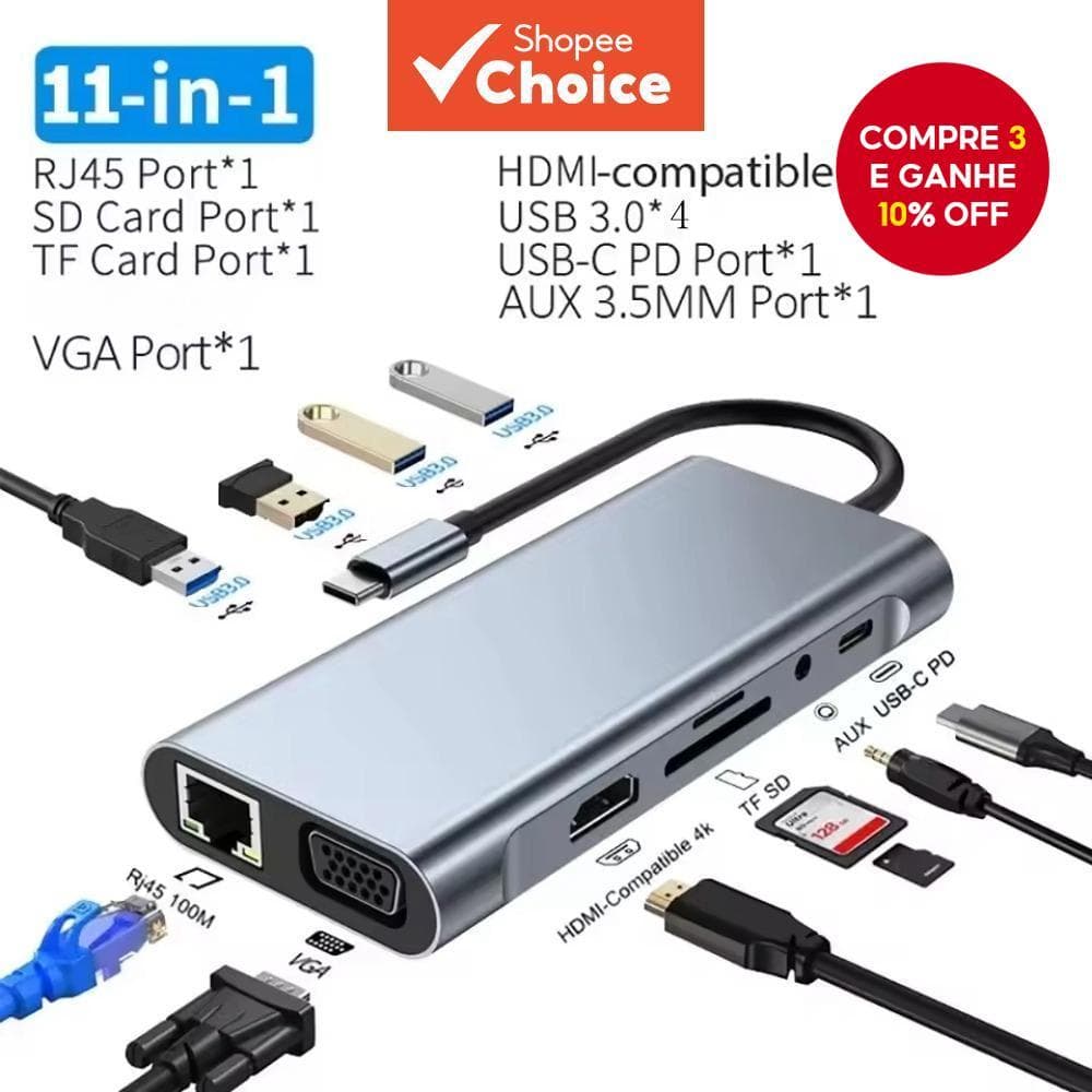 Vga Para Tipo c 4K HDMI USB 3.0 Adaptador Hub Dock MacBook Pro Air Laptop 11 Em 1