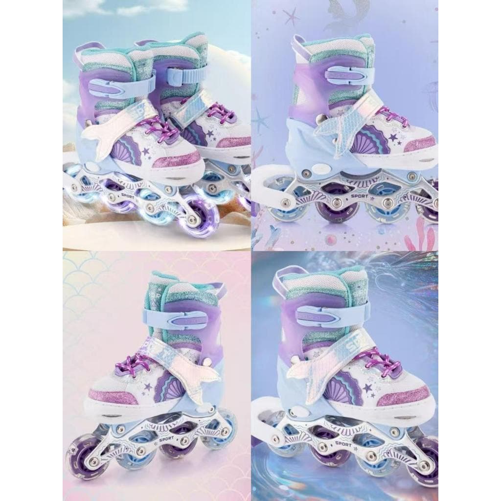 Patins  Infantil Inline Roller Reto Ajustável Com Led + Kit Proteção Barato Pra Presente