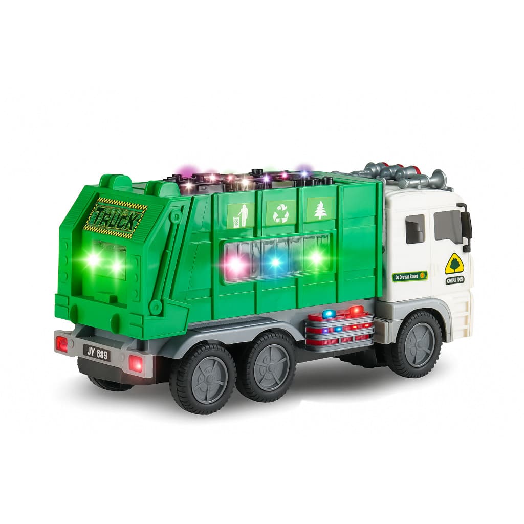 Caminhão de Lixo Brinquedo Infantil com Som e Luzes 4D | Caminhão Coletor com Fricção Interativo